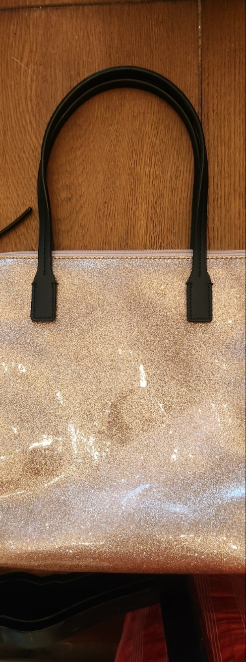 kate spade Rose Gold Glitter Tote with Black Handles NWOT - Picture 9 of 10